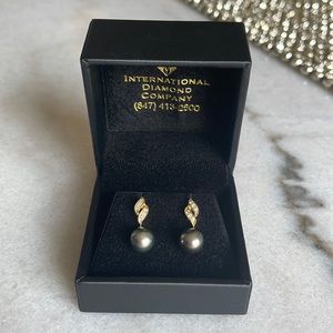 18k gold, diamond and real pearl earrings.  New without tags
